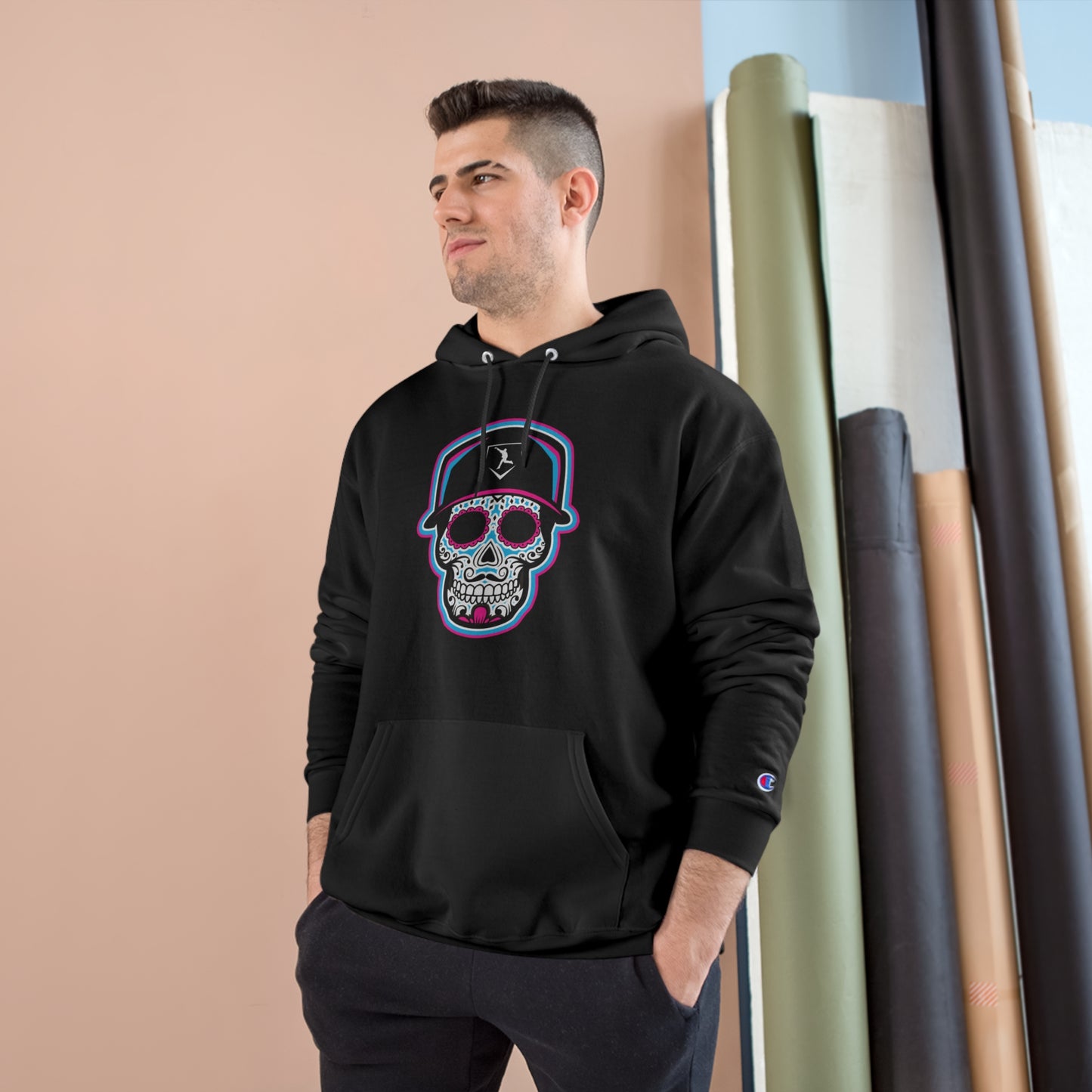 Day of the Dead | Neon Blue and Pink Skull Hoodie