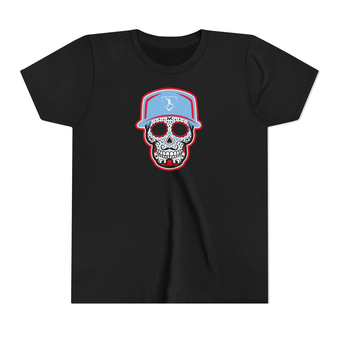 Youth | Day of the Dead | Light Blue and Red Skull Graphic Tee