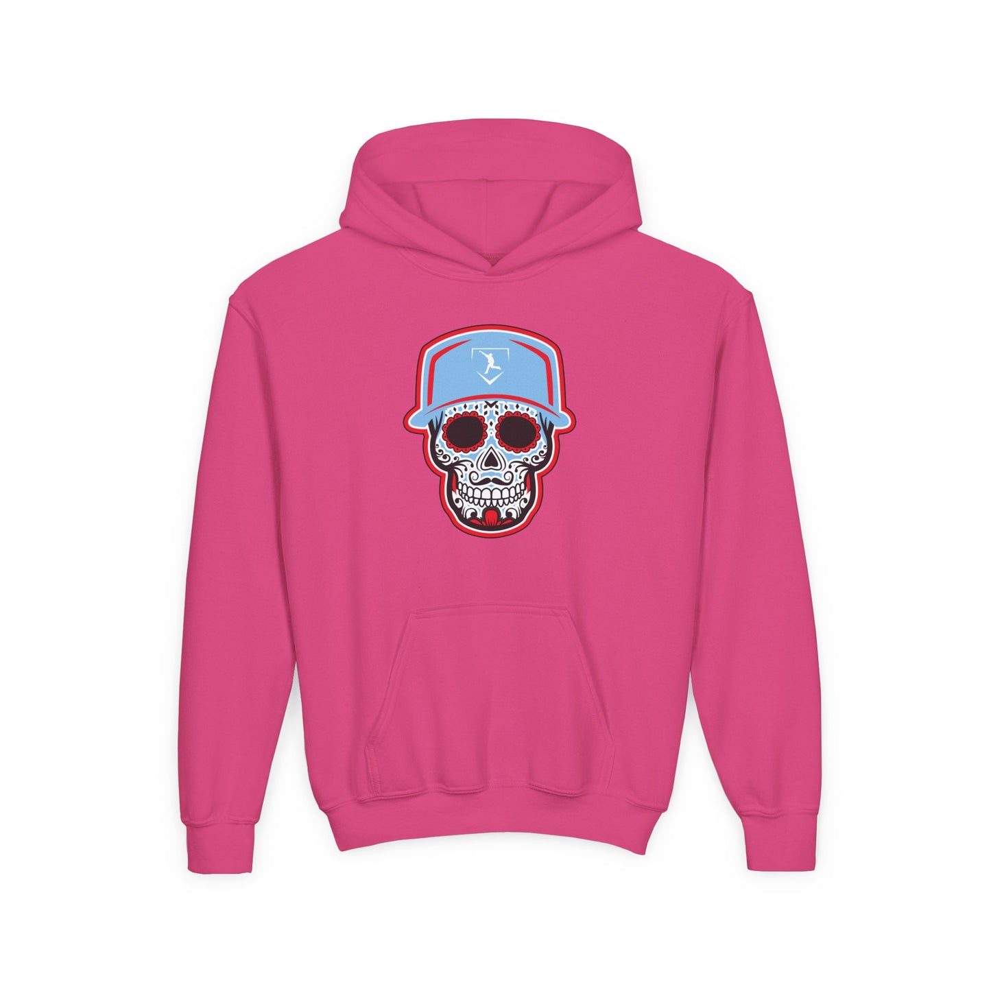 Youth | Day of the Dead | Light Blue and Red Skull Hoodie