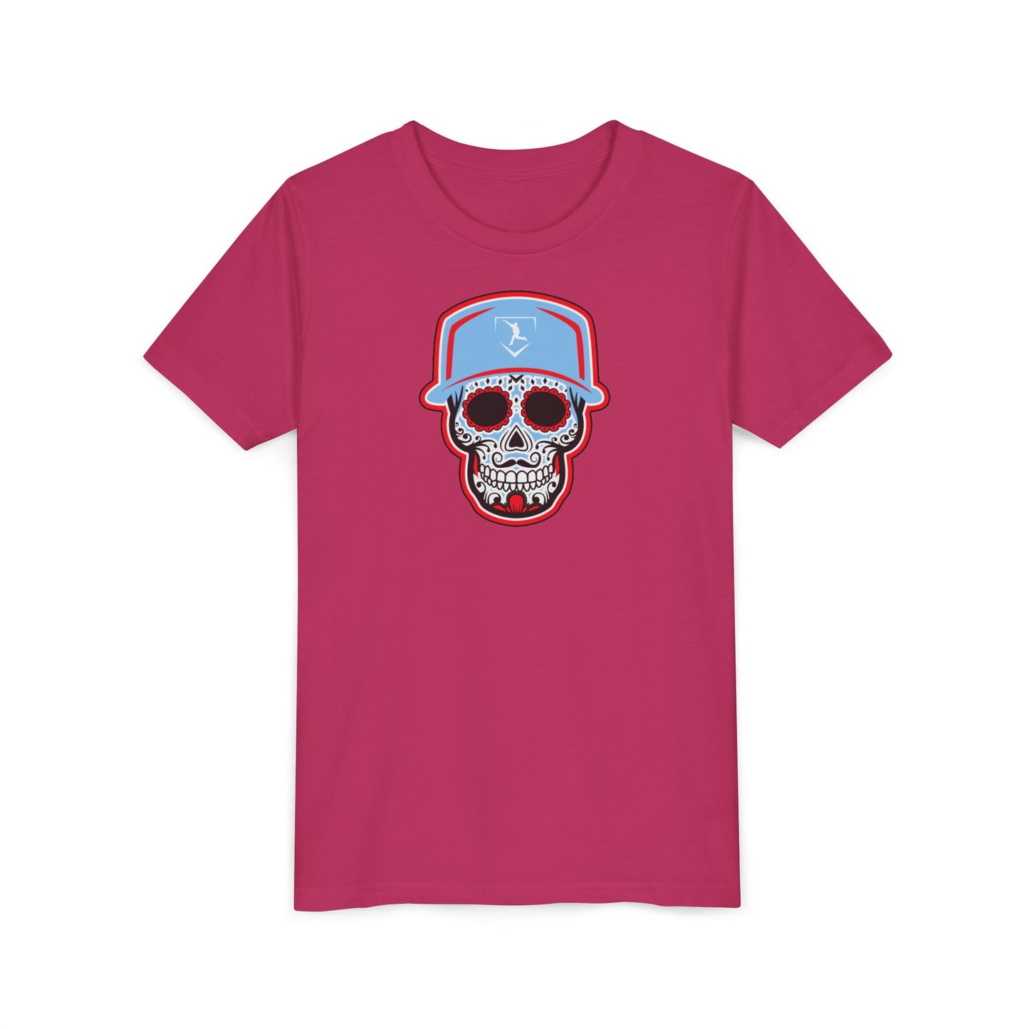 Youth | Day of the Dead | Light Blue and Red Skull Graphic Tee