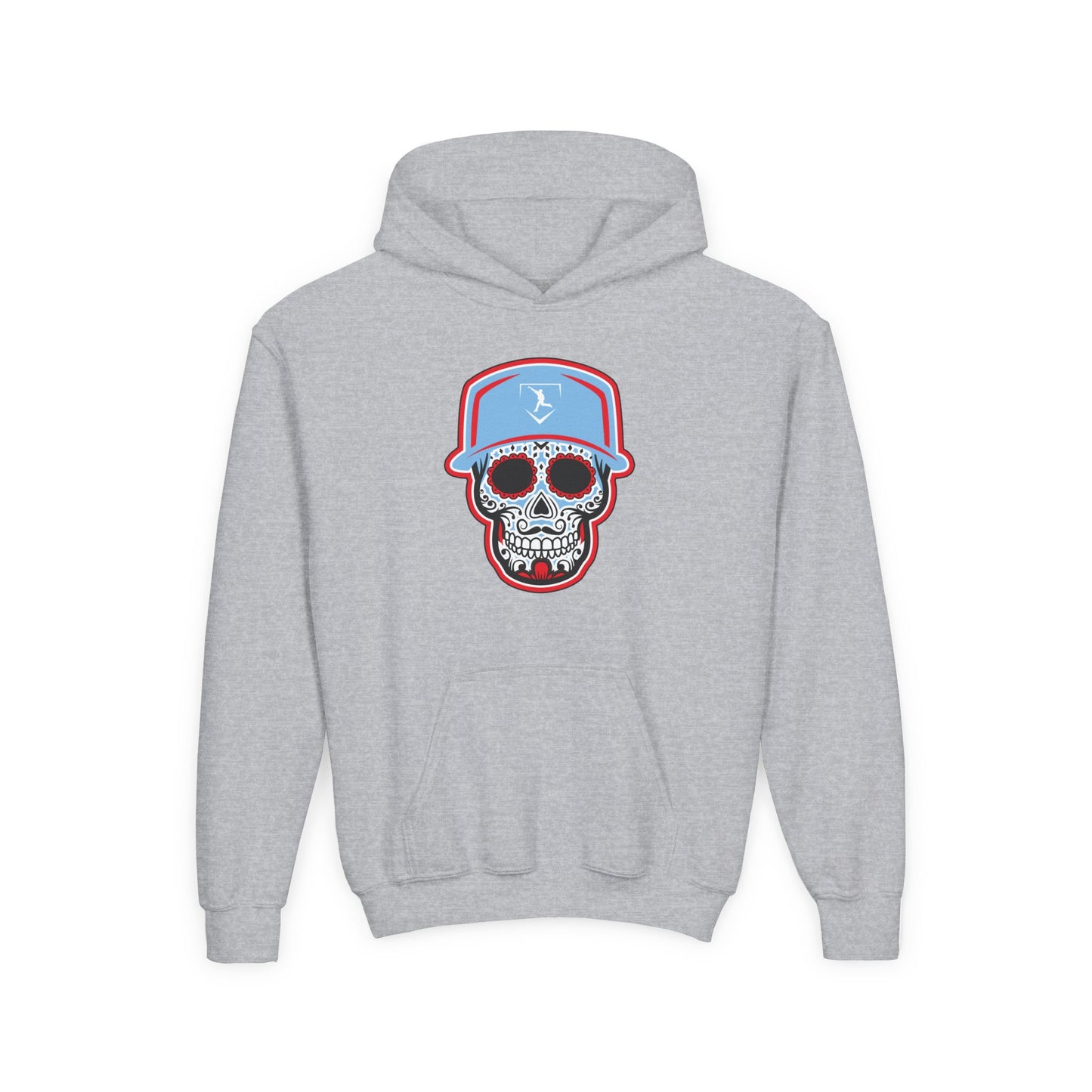 Youth | Day of the Dead | Light Blue and Red Skull Hoodie