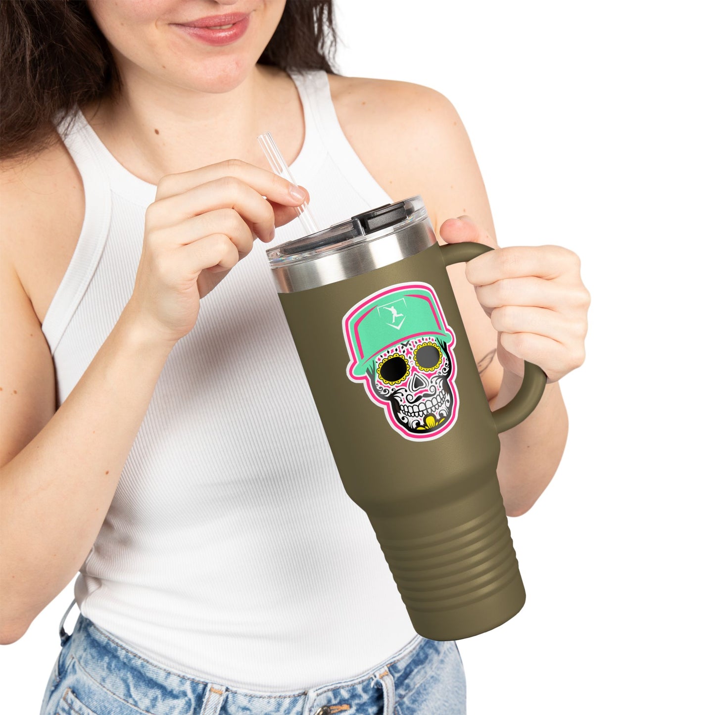 40 oz Tumbler | Green Day of The Dead Skull