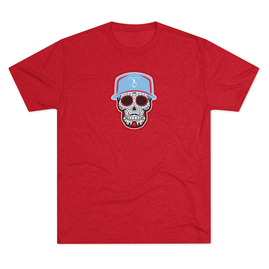 Day of The Dead | Light Blue and Red Skull Graphic Tee