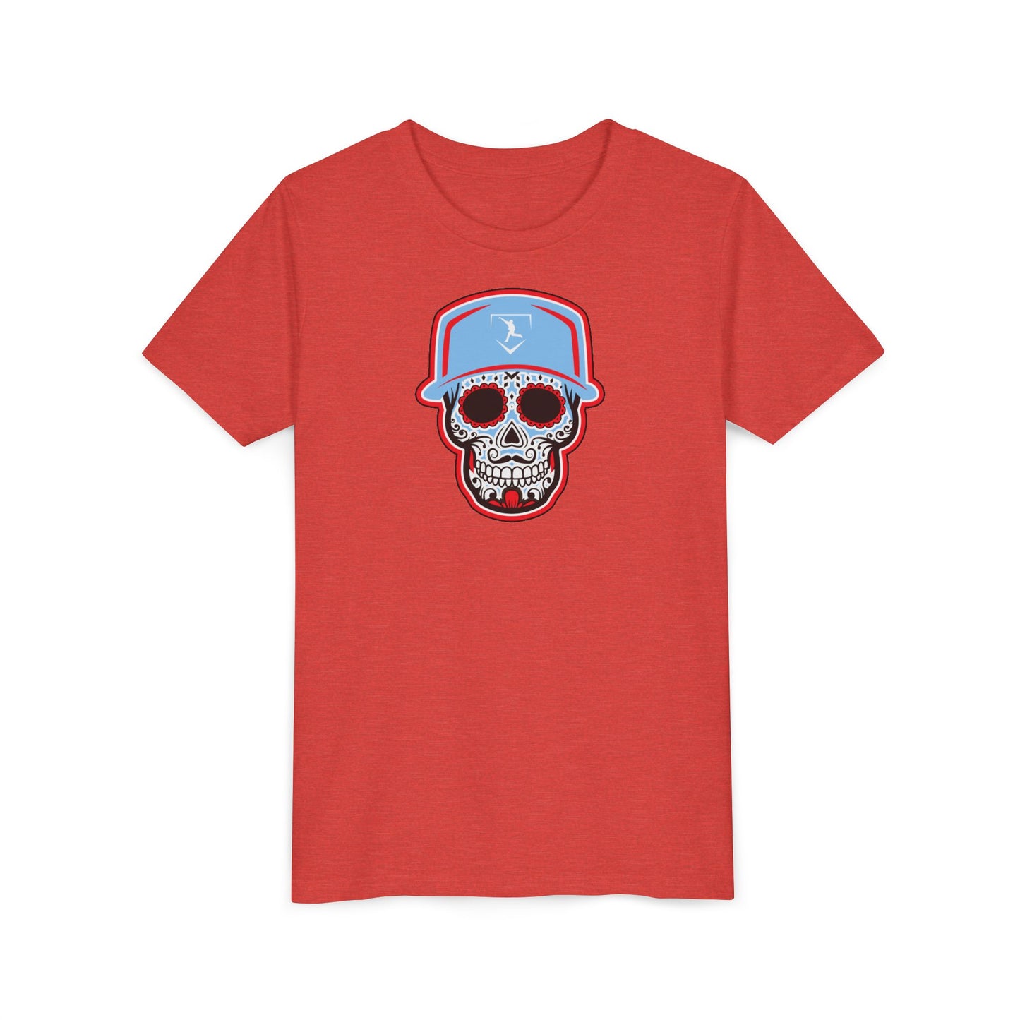 Youth | Day of the Dead | Light Blue and Red Skull Graphic Tee