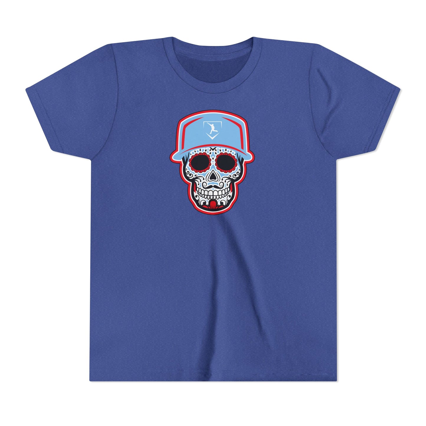 Youth | Day of the Dead | Light Blue and Red Skull Graphic Tee