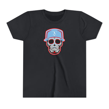 Youth | Day of the Dead | Light Blue and Red Skull Graphic Tee