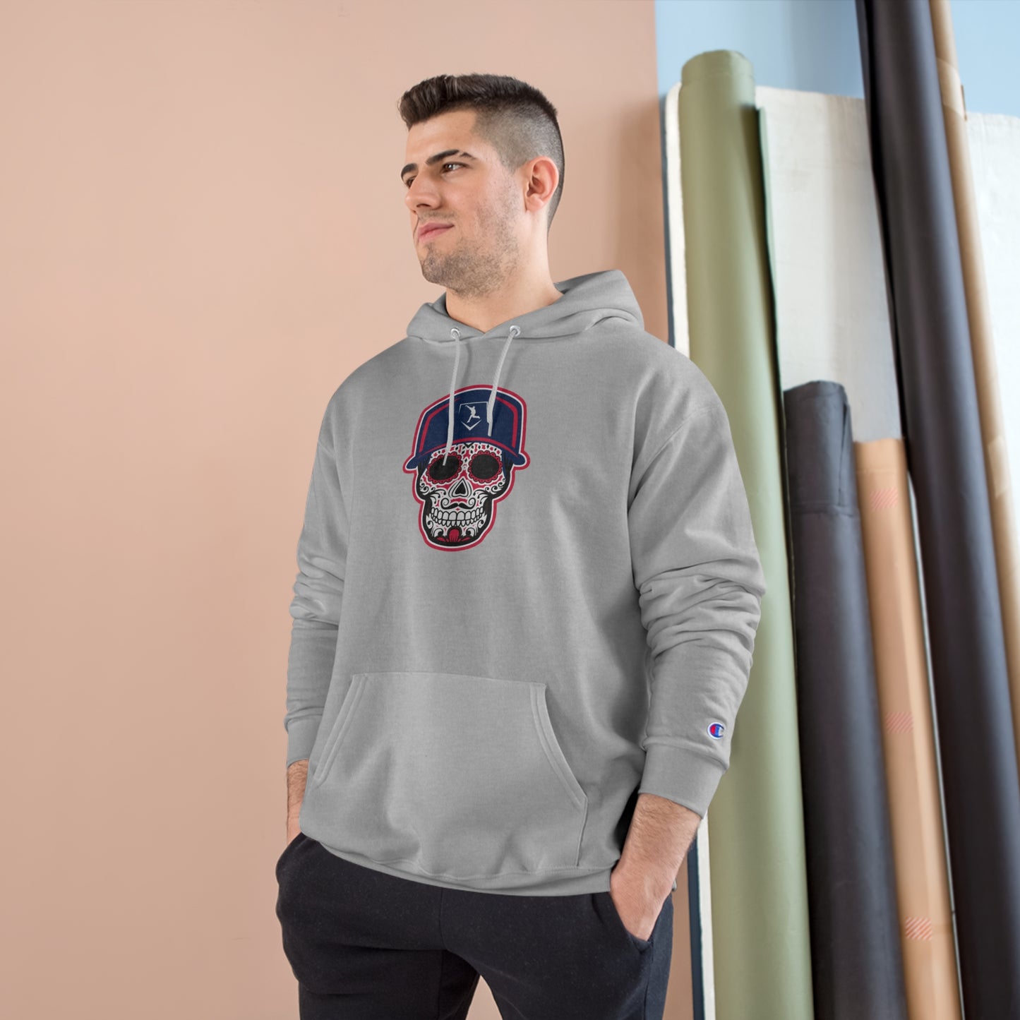 Day of the Dead | Navy Blue and Red Skull Hoodie