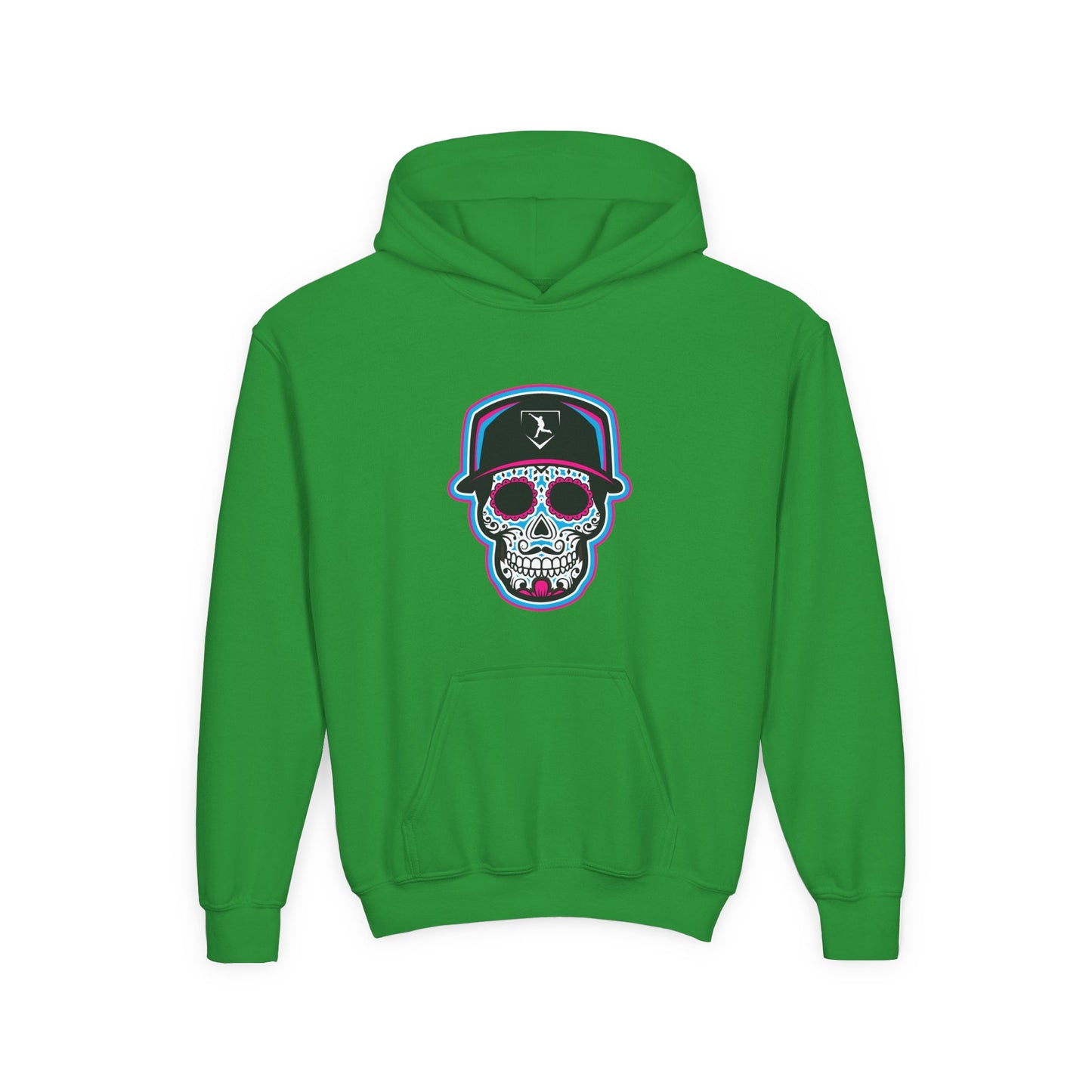 Youth | Day of the Dead | Neon Blue and Pink Skull Hoodie