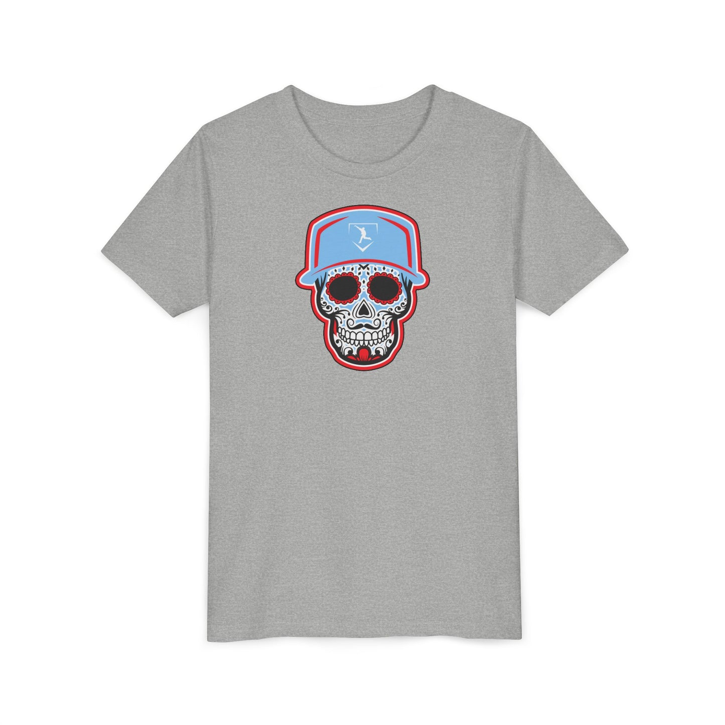 Youth | Day of the Dead | Light Blue and Red Skull Graphic Tee