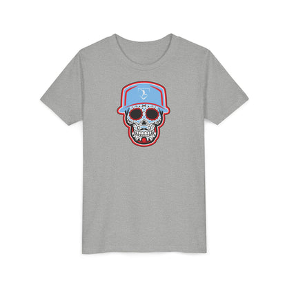 Youth | Day of the Dead | Light Blue and Red Skull Graphic Tee