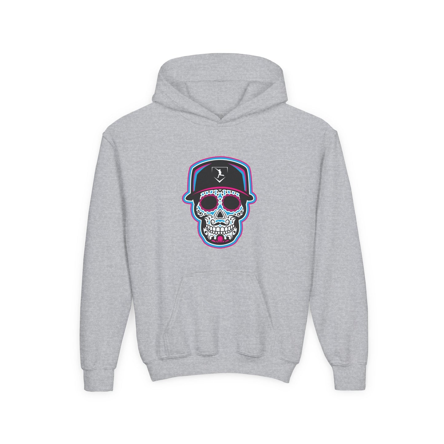 Youth | Day of the Dead | Neon Blue and Pink Skull Hoodie