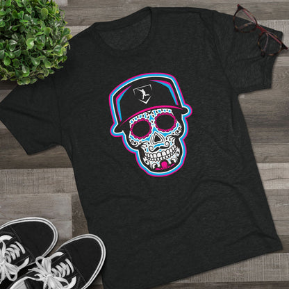 Day of the Dead | Neon Blue and Pink Skull Graphic Tee