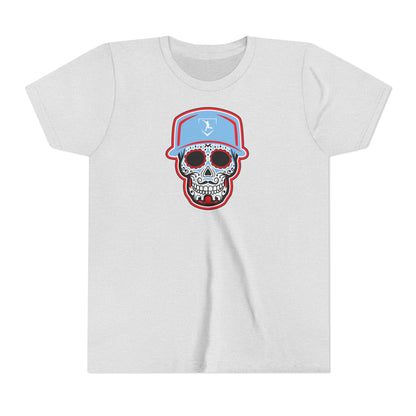 Youth | Day of the Dead | Light Blue and Red Skull Graphic Tee