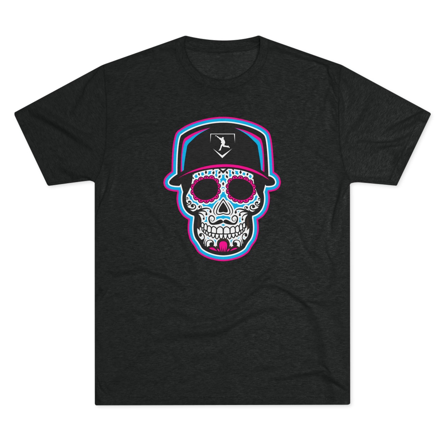 Day of the Dead | Neon Blue and Pink Skull Graphic Tee