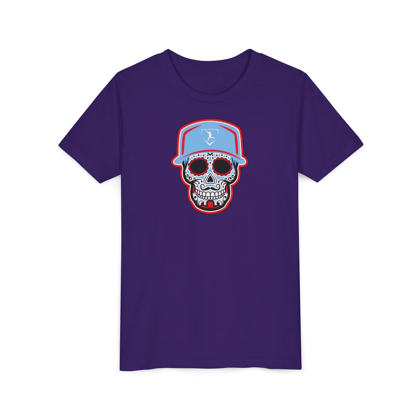 Youth | Day of the Dead | Light Blue and Red Skull Graphic Tee