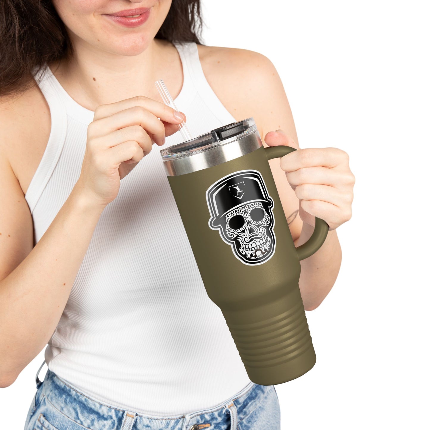 40 oz Tumbler | Black Day of The Dead Skull