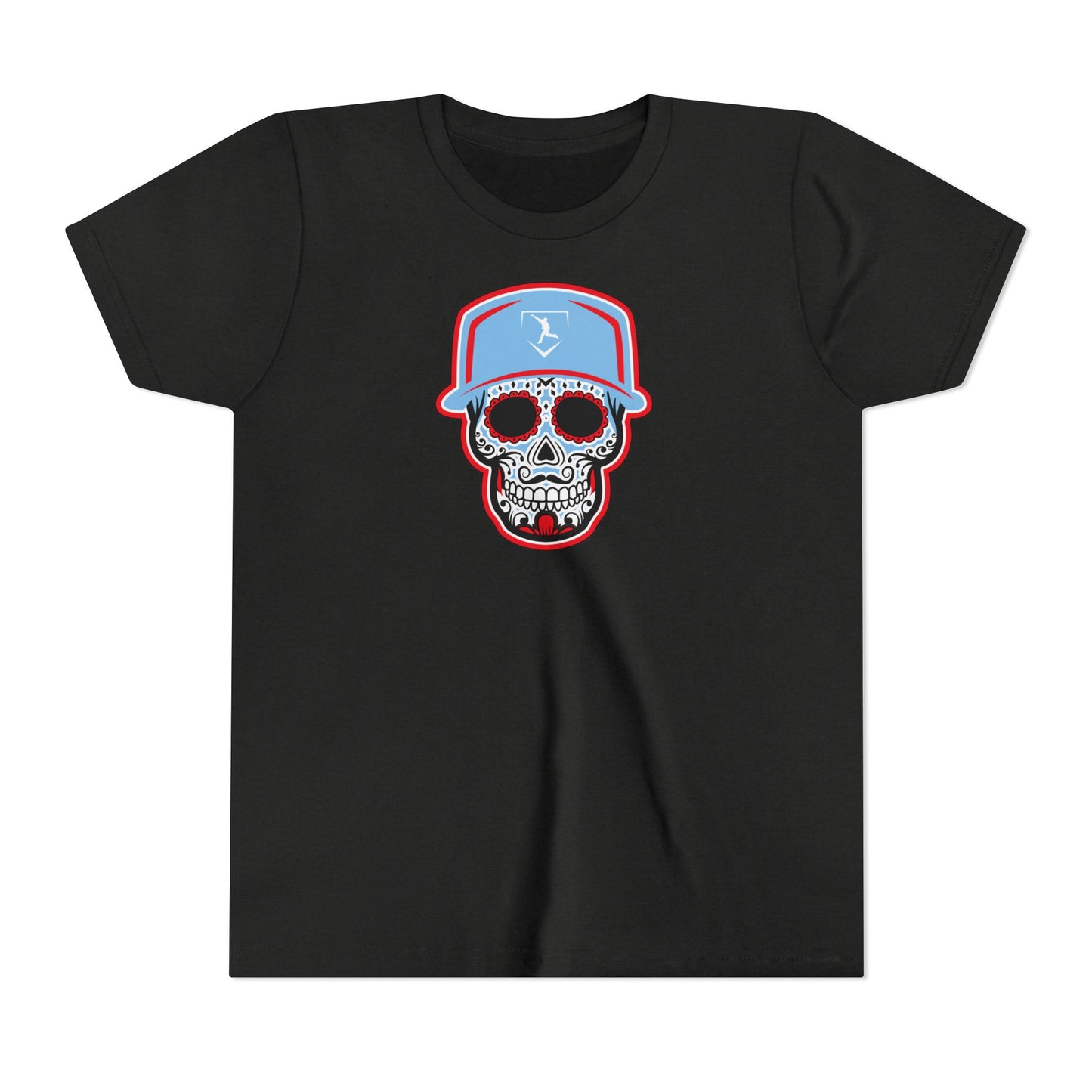 Youth | Day of the Dead | Light Blue and Red Skull Graphic Tee