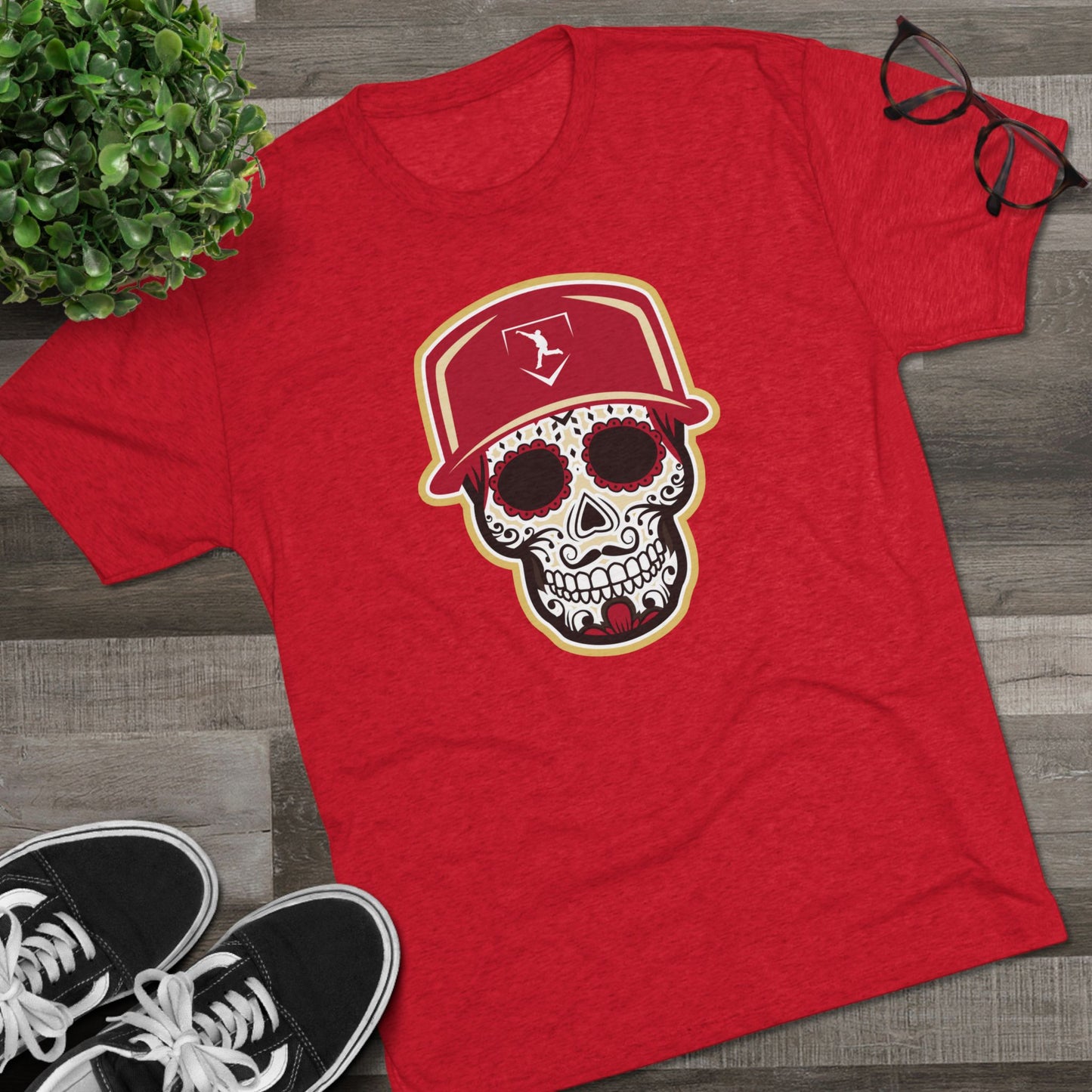 Day of the Dead | Red and Gold Skull Graphic Tee