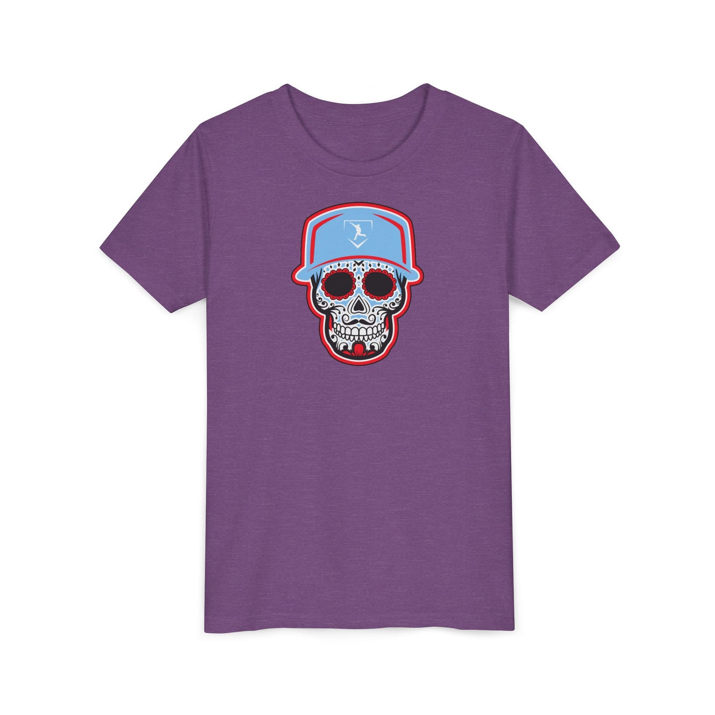 Youth | Day of the Dead | Light Blue and Red Skull Graphic Tee