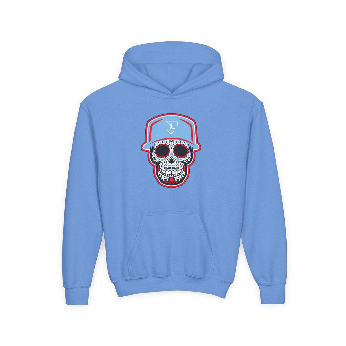 Youth | Day of the Dead | Light Blue and Red Skull Hoodie