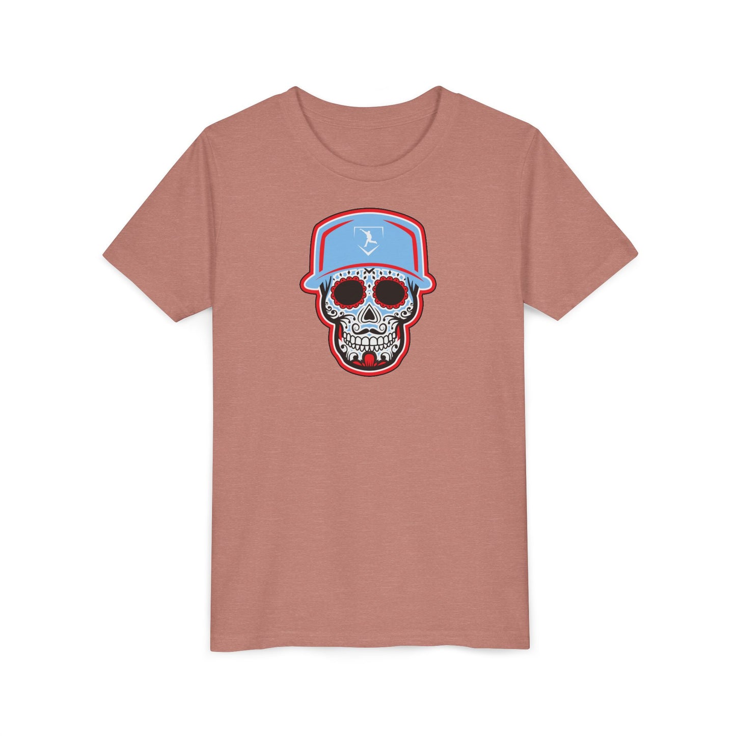 Youth | Day of the Dead | Light Blue and Red Skull Graphic Tee