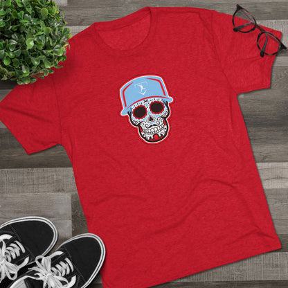 Day of The Dead | Light Blue and Red Skull Graphic Tee