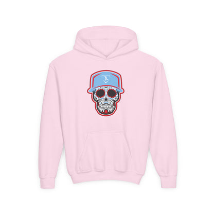 Youth | Day of the Dead | Light Blue and Red Skull Hoodie