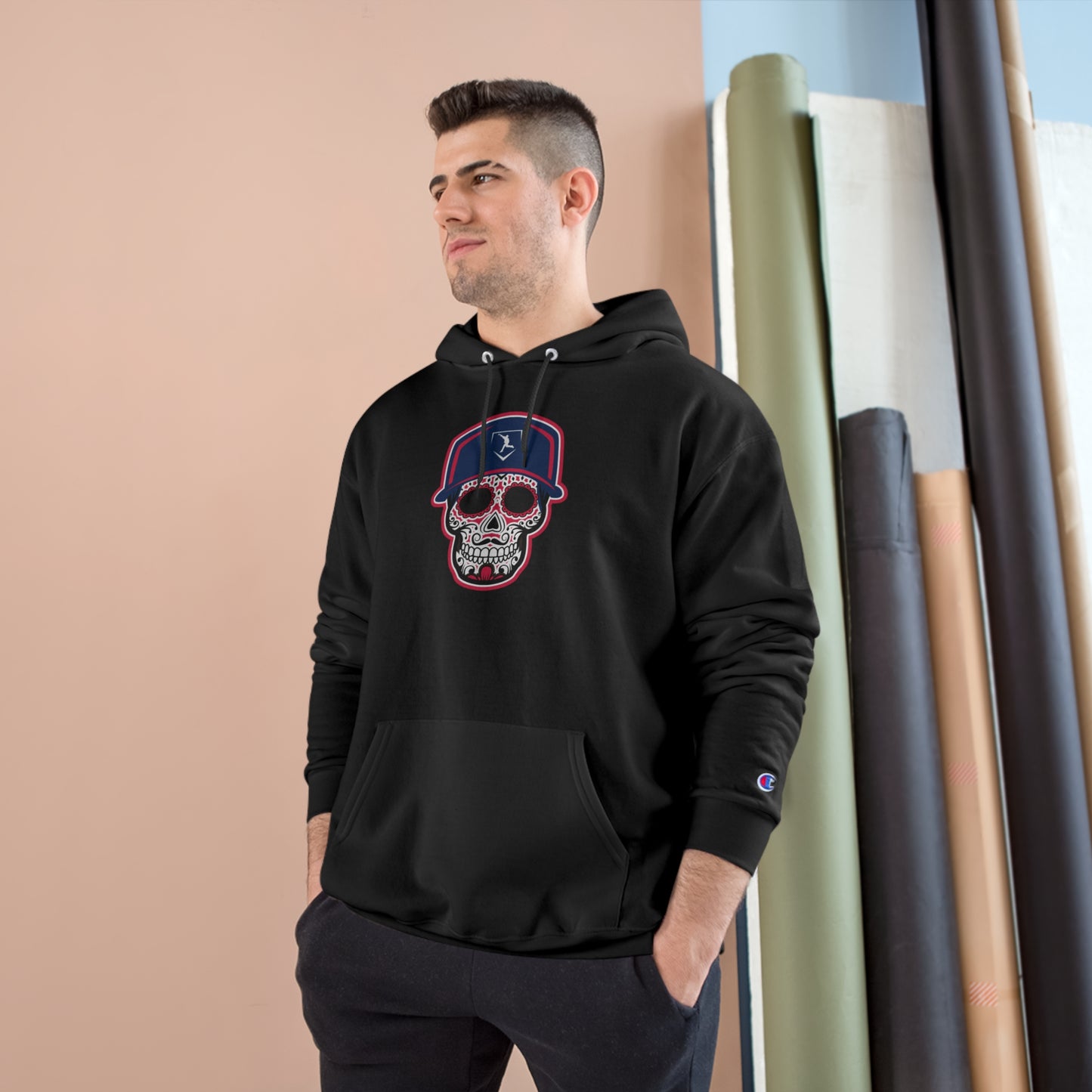 Day of the Dead | Navy Blue and Red Skull Hoodie