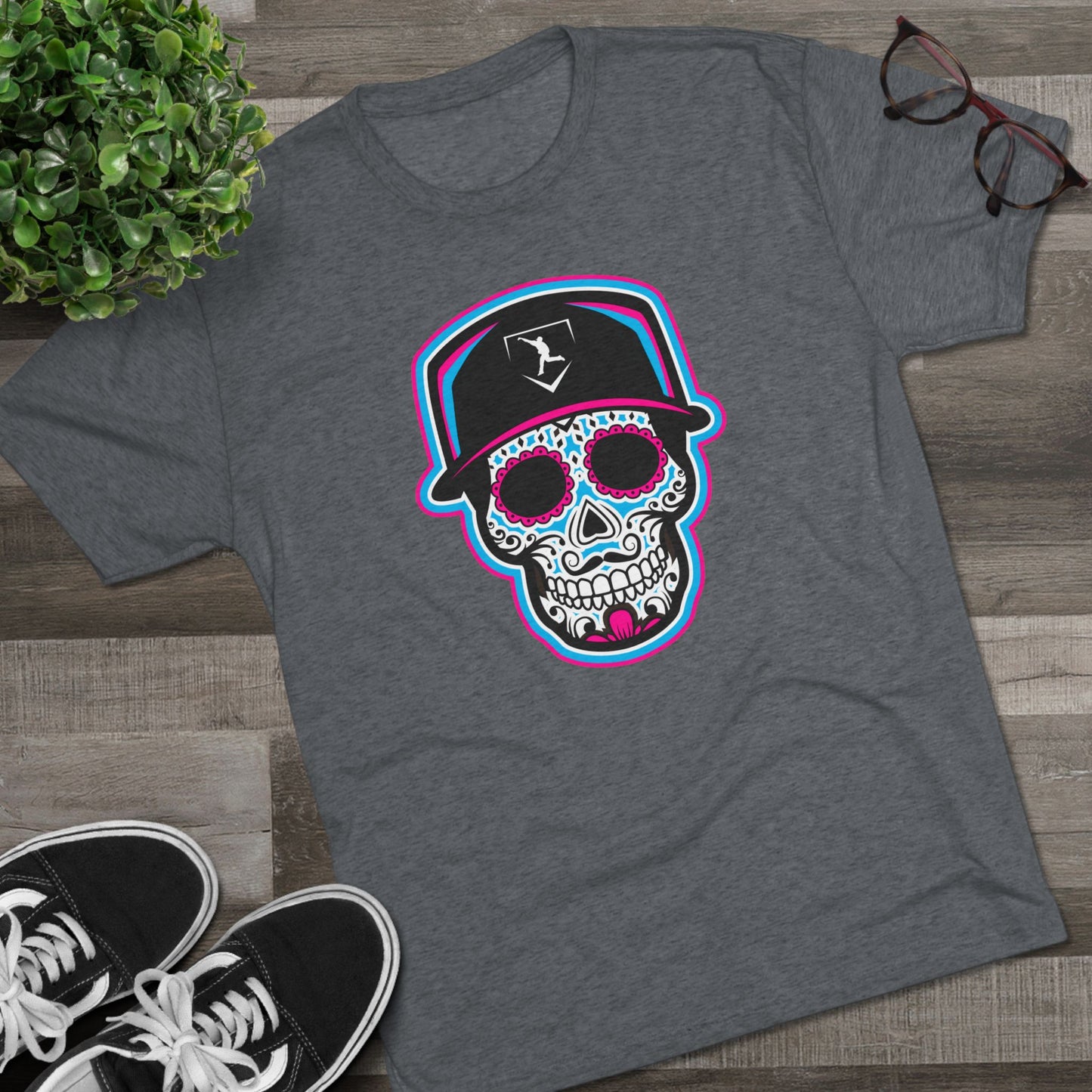 Day of the Dead | Neon Blue and Pink Skull Graphic Tee