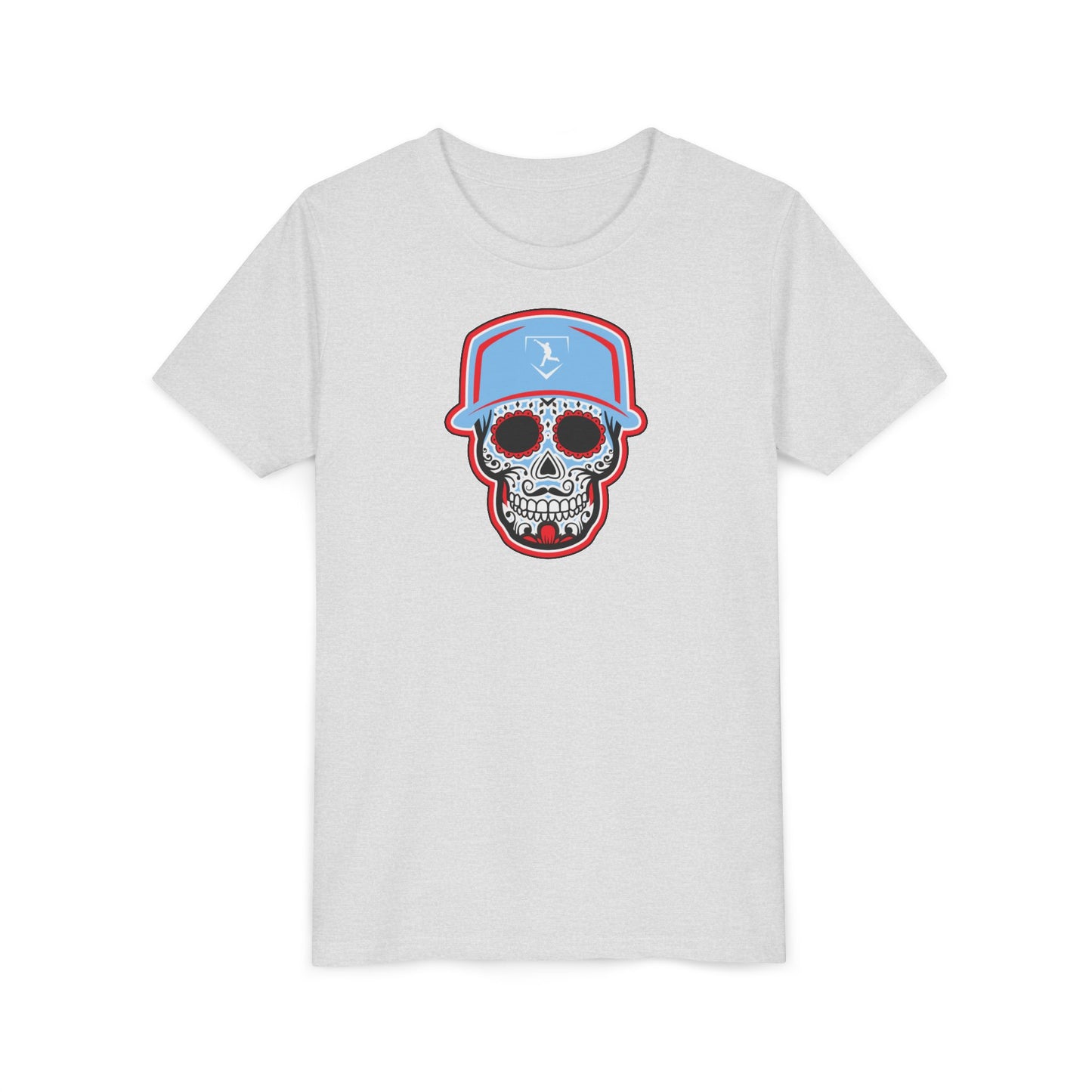 Youth | Day of the Dead | Light Blue and Red Skull Graphic Tee