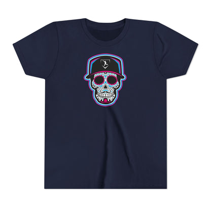 Youth | Day of The Dead | Neon Blue and Pink Skull Graphic Tee