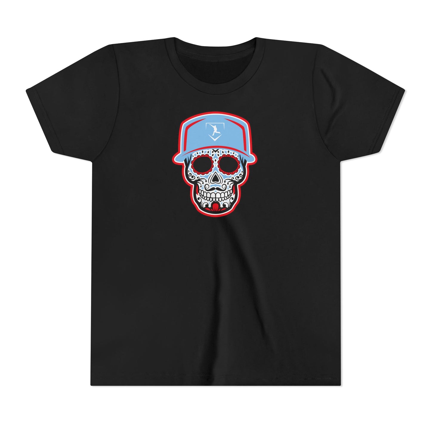 Youth | Day of the Dead | Light Blue and Red Skull Graphic Tee