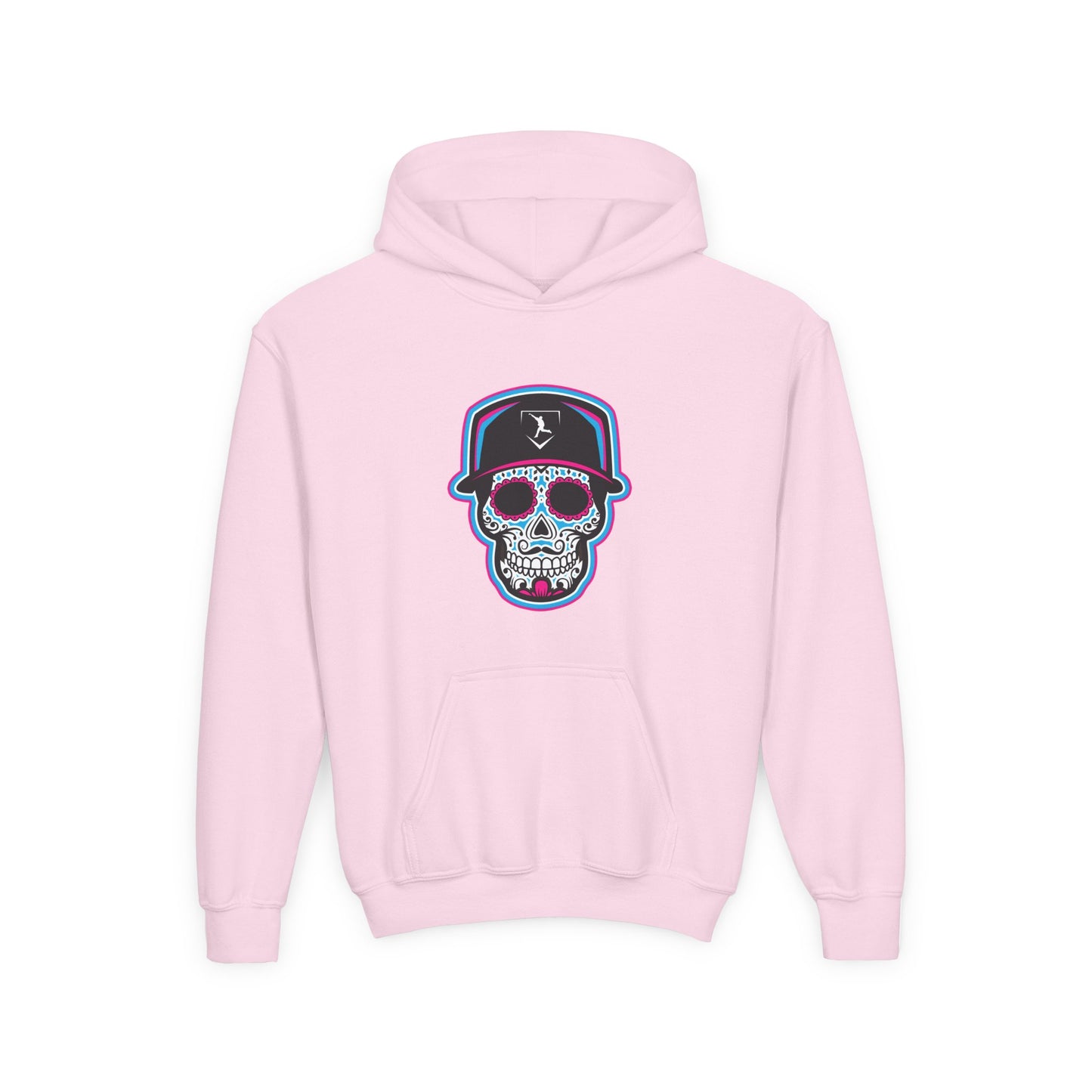 Youth | Day of the Dead | Neon Blue and Pink Skull Hoodie