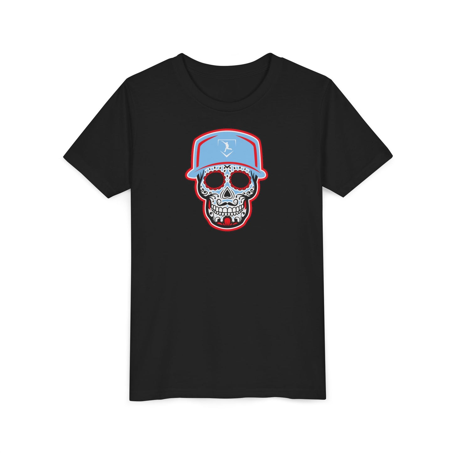 Youth | Day of the Dead | Light Blue and Red Skull Graphic Tee