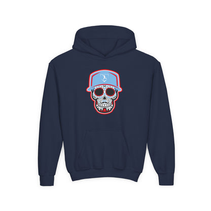 Youth | Day of the Dead | Light Blue and Red Skull Hoodie