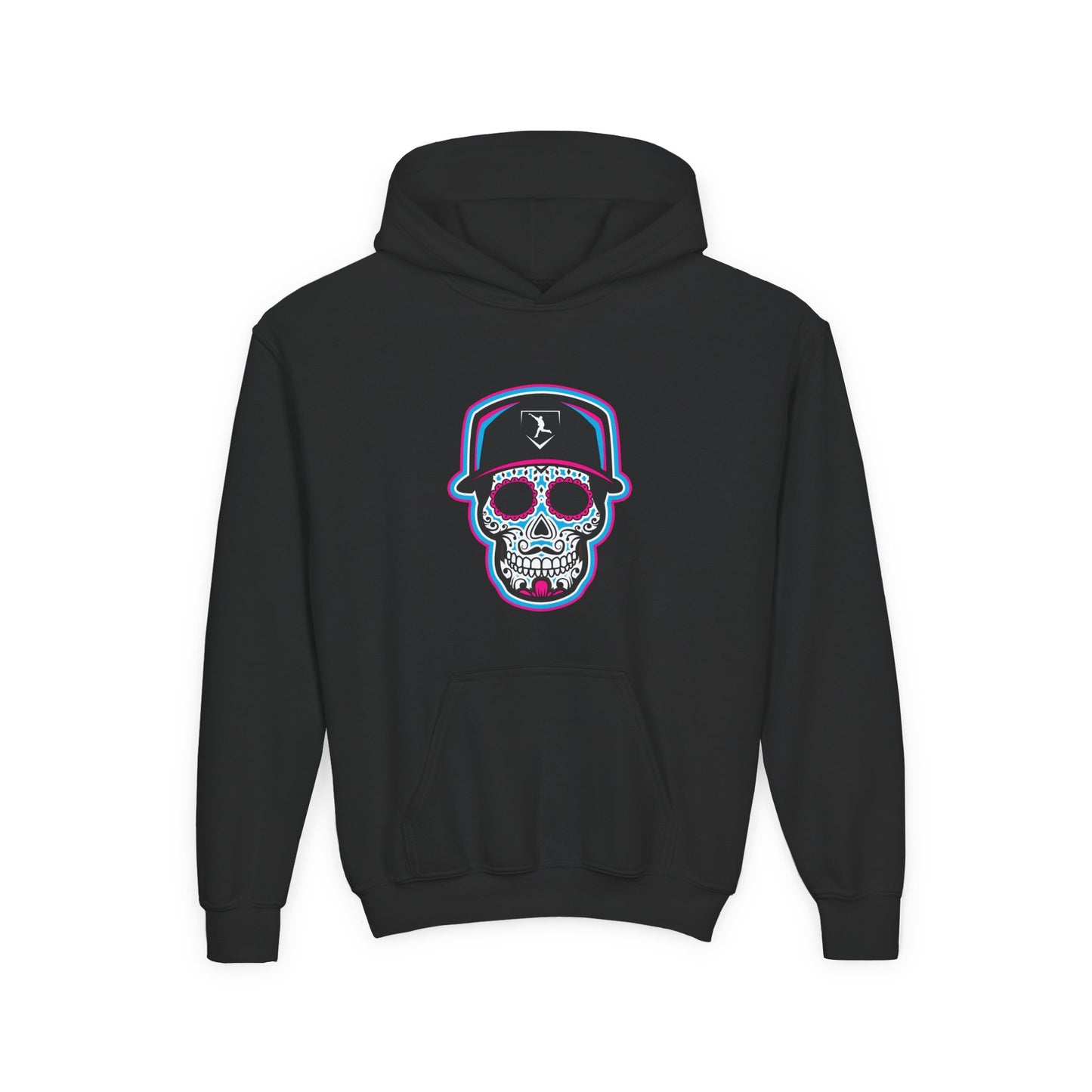 Youth | Day of the Dead | Neon Blue and Pink Skull Hoodie