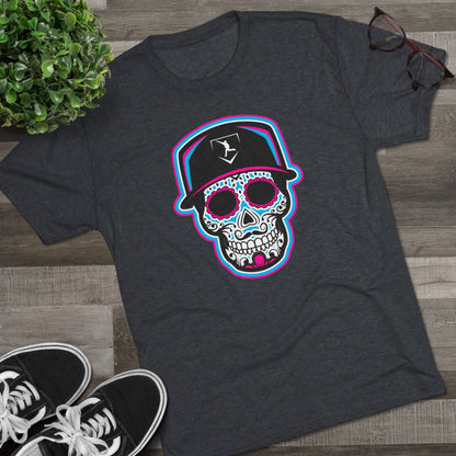 Day of the Dead | Neon Blue and Pink Skull Graphic Tee