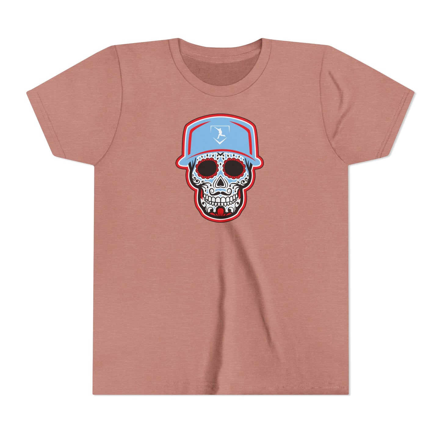 Youth | Day of the Dead | Light Blue and Red Skull Graphic Tee