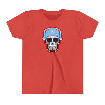 Youth | Day of the Dead | Light Blue and Red Skull Graphic Tee