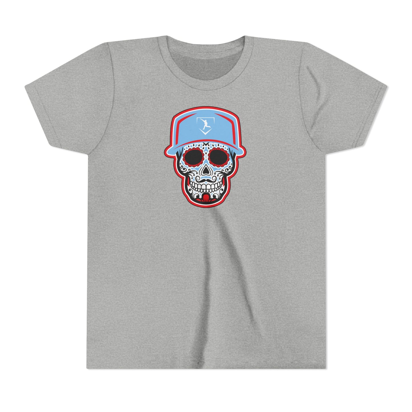 Youth | Day of the Dead | Light Blue and Red Skull Graphic Tee